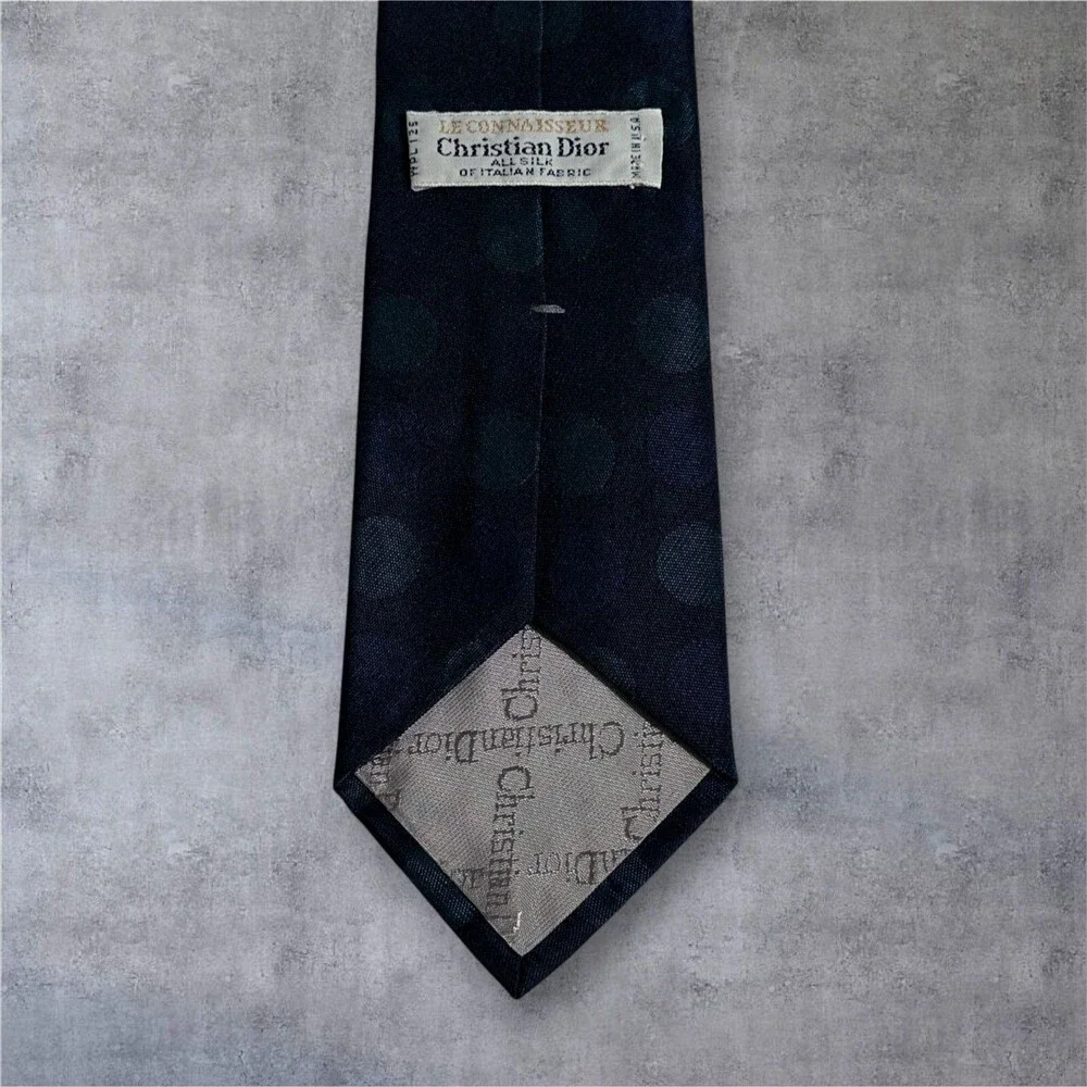 Dior Navy Blue Polka Dot Silk Tie